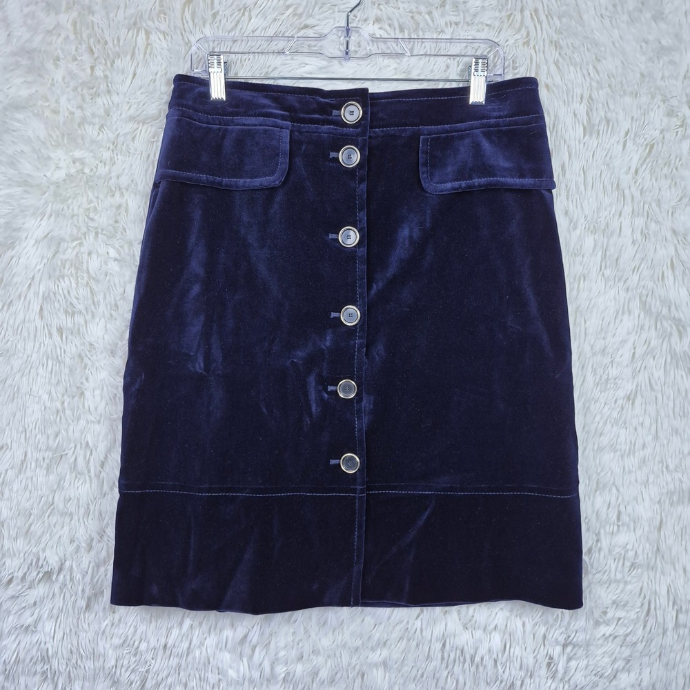 Karen Millen Navy Blue Velvet Button Front Mini Skirt Sz 10 Whimsigoth Romantic